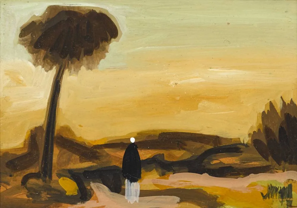 FIGURE IN A LANDSCAPE by Markey Robinson, gouache, sold Feb 2020