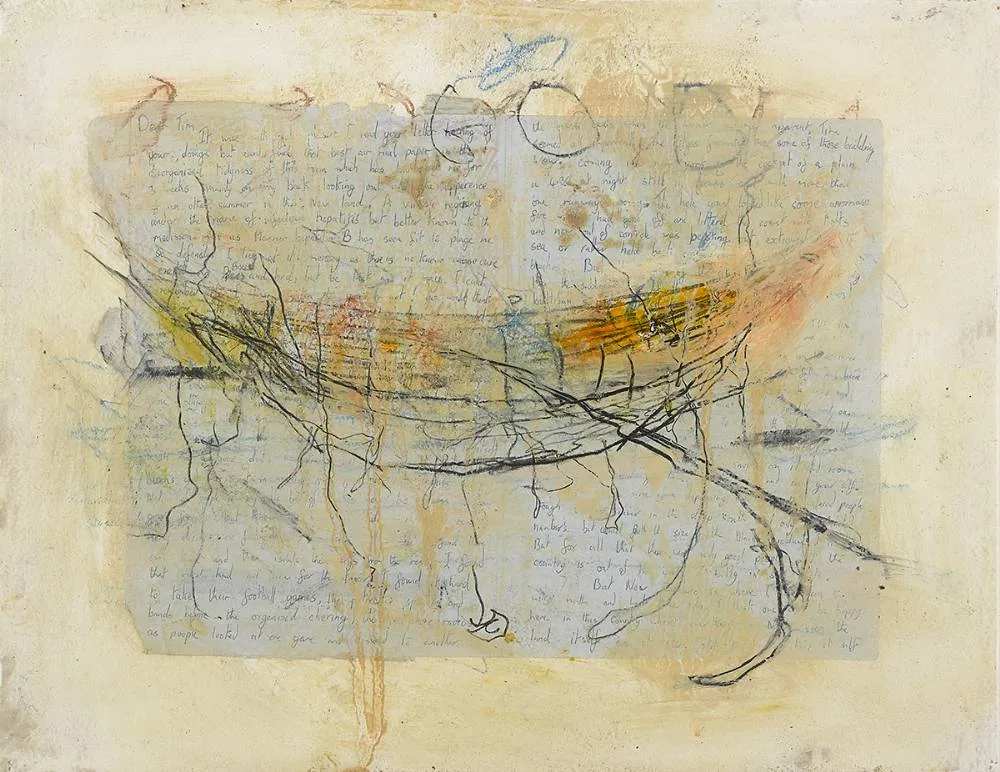SMALL BOAT by Timothy Hawkesworth, 2004, pencil, wax and oil on paper, sold Feb 2020
