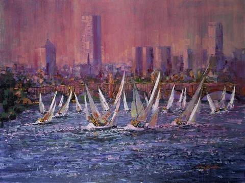 Kerry Hallam, EVENING ON THE CHARLES, acrylic on canvas