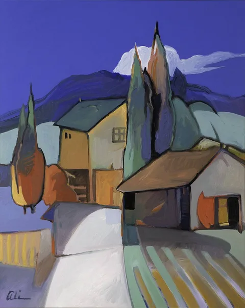 Ali Golkar, VILLA ITALIA, acrylic on canvas