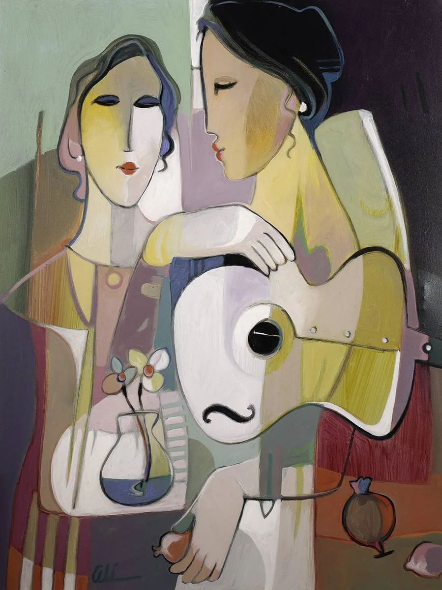 Ali Golkar, THE MUSICIAN AND HER APPRENTICE, acrylic on canvas