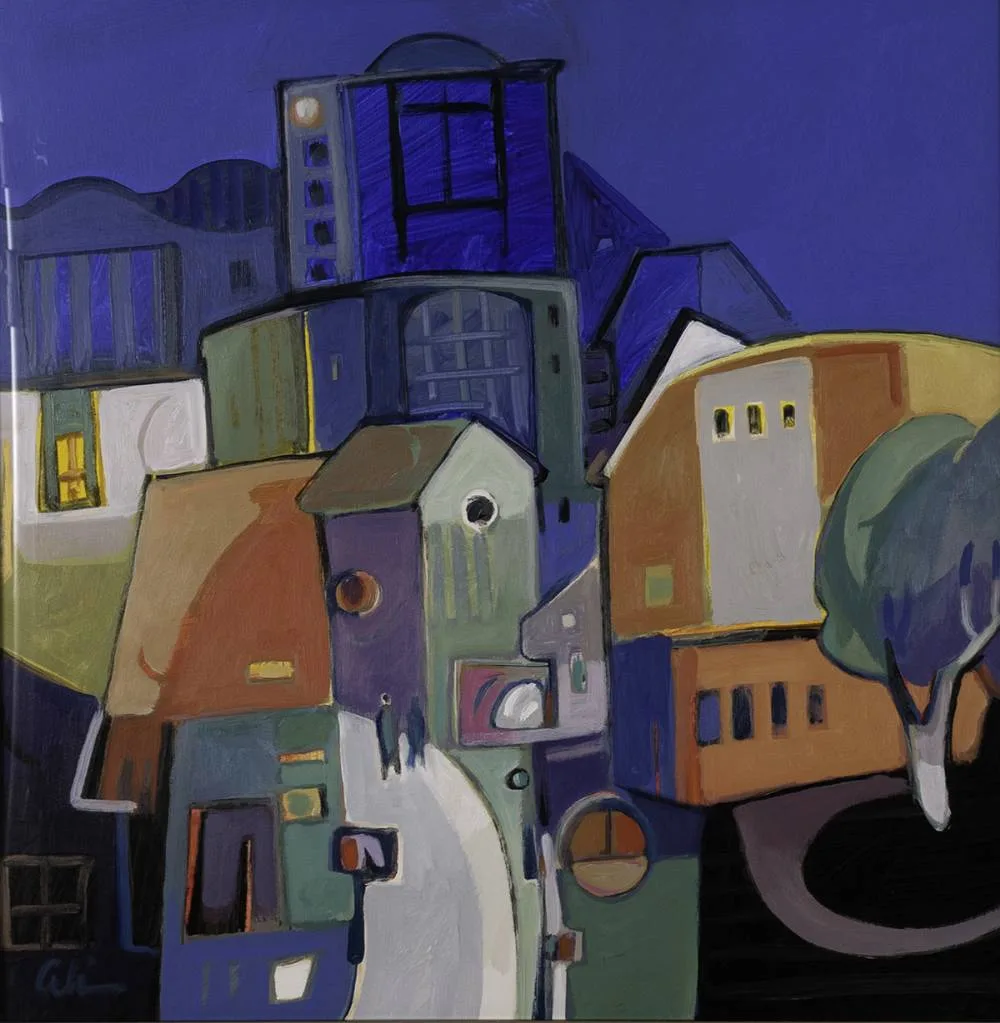 Ali Golkar, NIGHT FALLS ON THE CITY, acrylic on paper