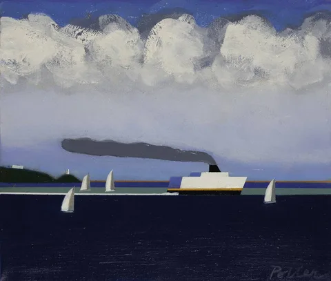 George Potter, DUBLIN BAY (FERRY DEPARTING, SAILBOATS), oil on linen