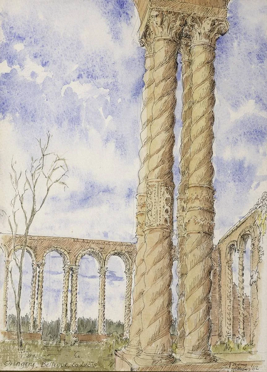 Jeremy Williams, ARCHITECTURAL DRAWINGS, ORANGERY, BELLEVUE, COUNTY LAOIS, 1962 and DUNSTALL, KENT, 1972 [A PAIR], ink and watercolour
