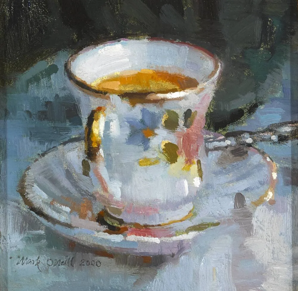 LITTLE BLUE CUP by Mark O'Neill, 2000, oil on board, sold Feb 2020