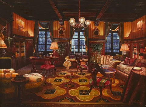 S. Lee, INTERIOR SCENE WITH BUST, oil on board