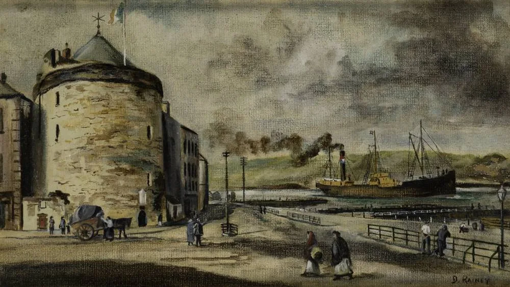 Dan Rainey, SS ORRANMORE AND VIEW OF REGINALD'S TOWER, WATERFORD, oil on canvas laid on board