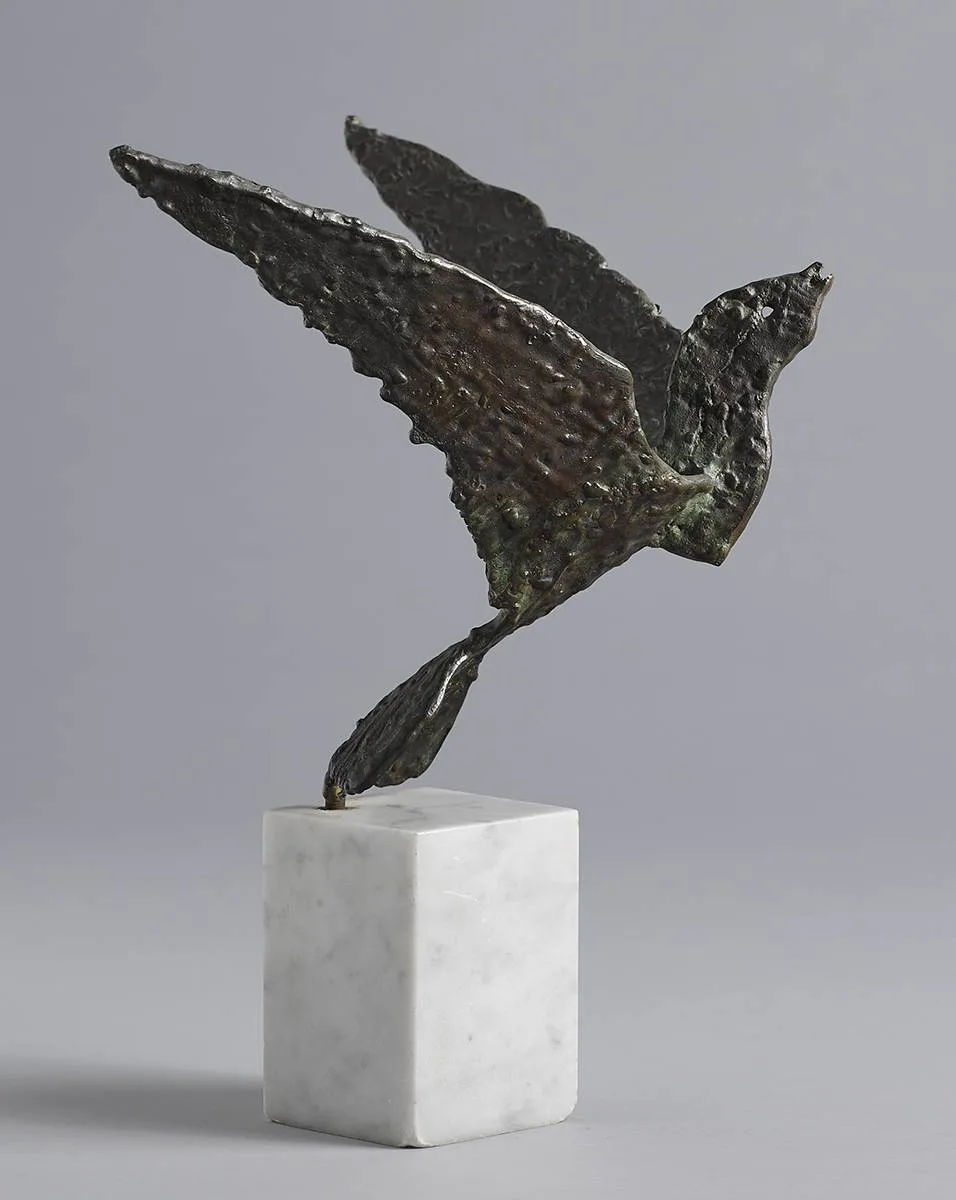 John Behan, BIRD, c.1975, bronze on white marble base; (no. 2 from an edition of 12)