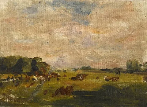 CATTLE IN A LANDSCAPE by Nathaniel Hone, oil on canvas laid on board, sold Mar 2020