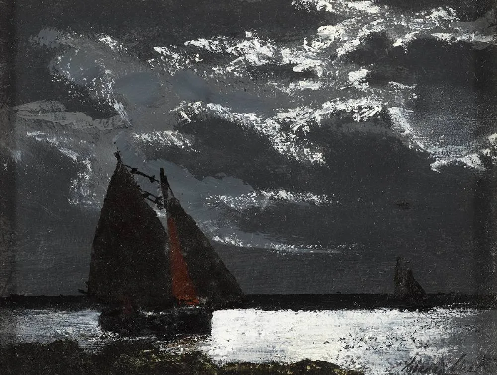 GALWAY HOOKERS by Ciaran Clear, oil on board, sold Mar 2020