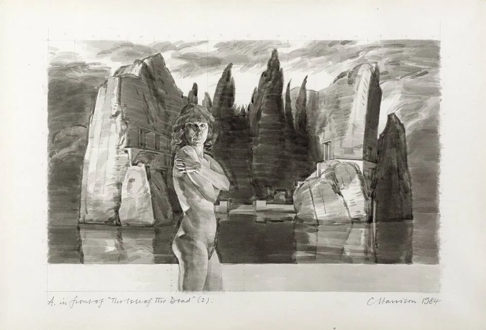 Colin Harrison, A IN FRONT OF THE ISLE OF THE DEAD (2), 1984, pencil and ink wash