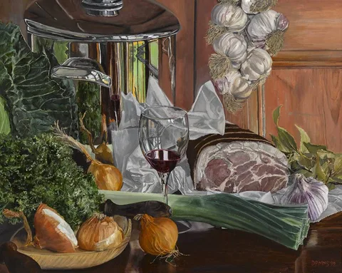 BRINGING HOME THE BACON by Dale Pring Macsweeney, 1999, oil on canvas, sold Mar 2020