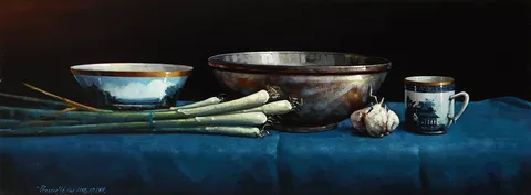 David Ffrench le Roy, STILL LIFE WITH BOWLS, 2008, oil on board