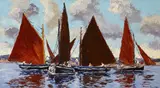 Ivan Sutton, GALWAY HOOKERS BECALMED, CARRAROE BAY, COUNTY GALWAY