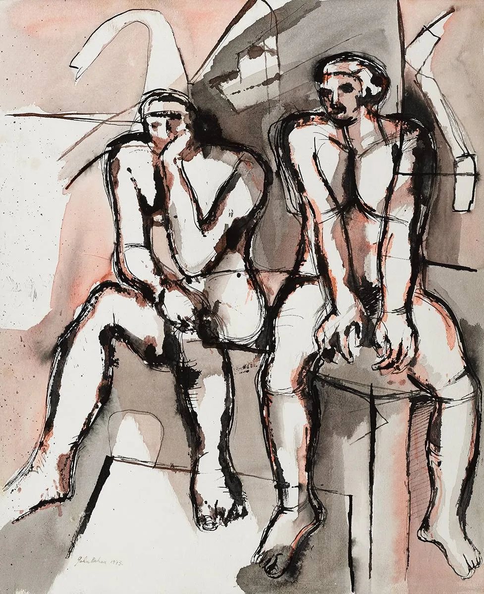 TWO FIGURES by John Behan, 1973, watercolour, sold Mar 2020