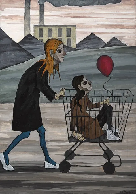 Eddie Mooney, TROLLEY AND RED BALLOON, 2003, oil on canvas