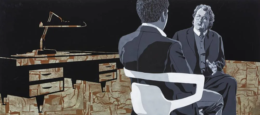 Matt Haffner, THE CONVERSATION, 2007, silver leaf and spray enamel on panel