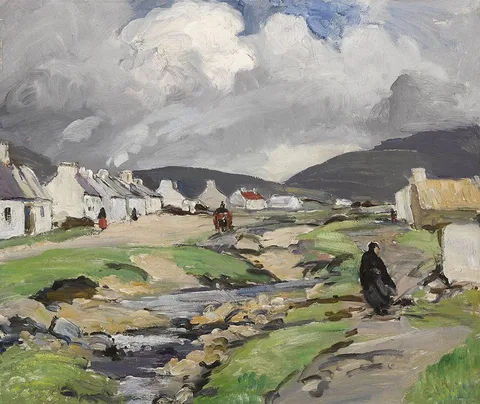Eva Henrietta Hamilton, ACHILL VILLAGE, COUNTY MAYO, oil on panel