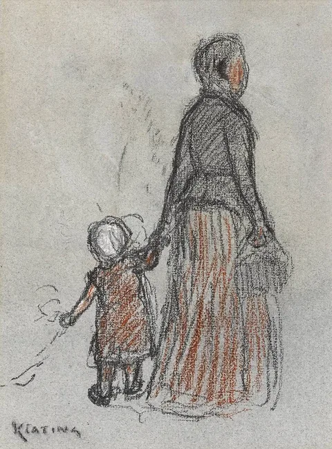 WOMAN AND CHILD by Seán Keating, crayon and pencil, sold Dec 2019
