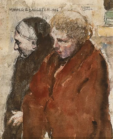 MOTHER AND DAUGHTER by William Conor, 1906, pencil, ink and watercolour, offered Dec 2019