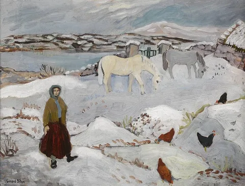 Gerard Dillon, SNOW IN CONNEMARA, oil on board