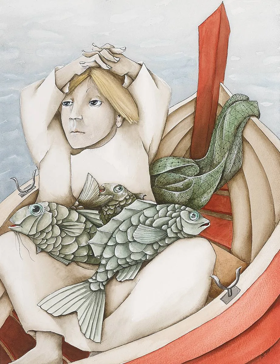 TOO FAR OUT by Barry Castle, 1997, watercolour, sold Dec 2019