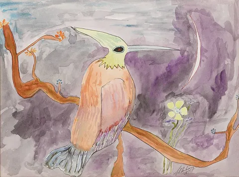 PRAY HOMAGE TO THE NEW MOON by J.P. Donleavy, 1975, ink and watercolour, sold Dec 2019