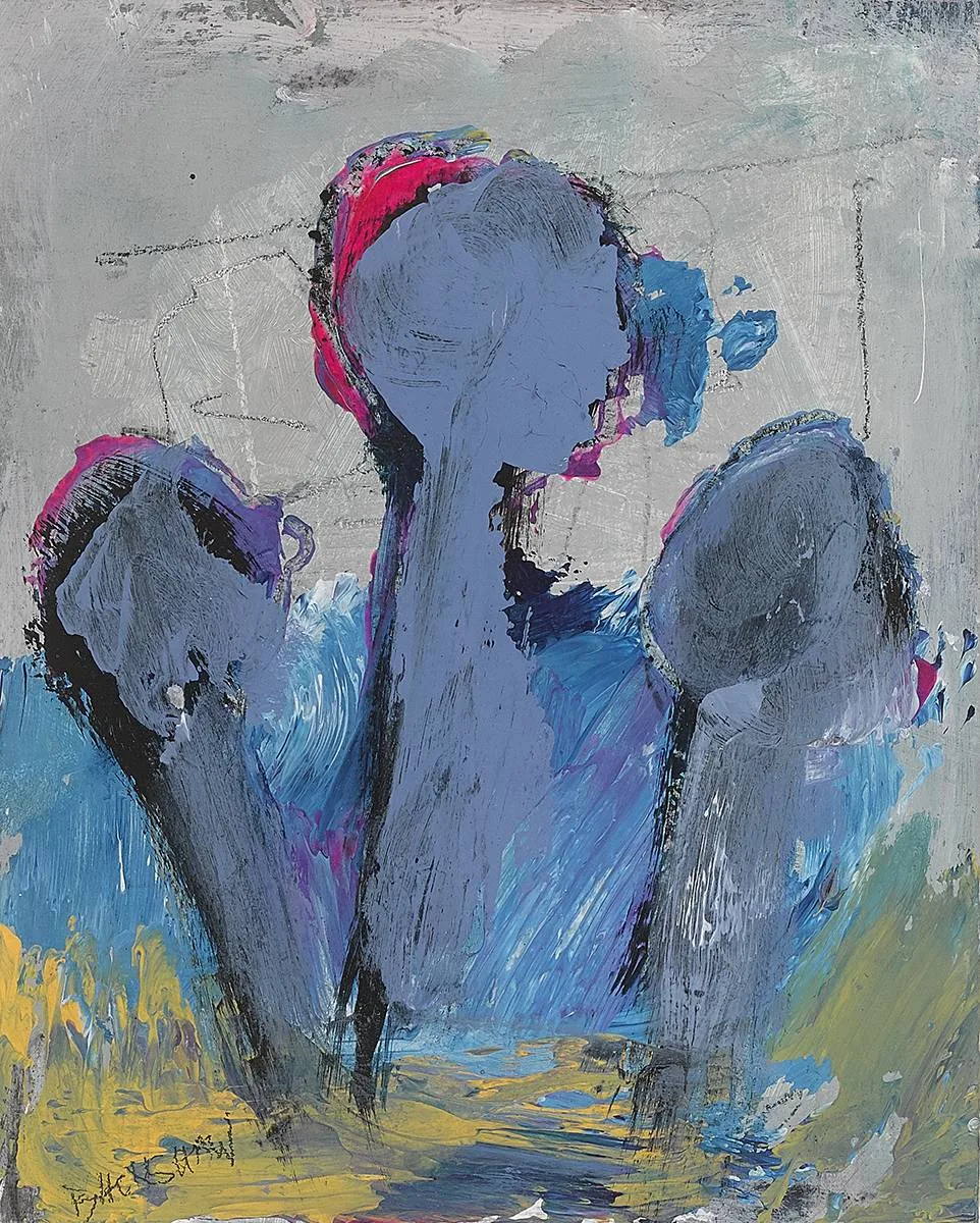 THREE FLOWERS by Basil Blackshaw, oil on board, offered Dec 2019