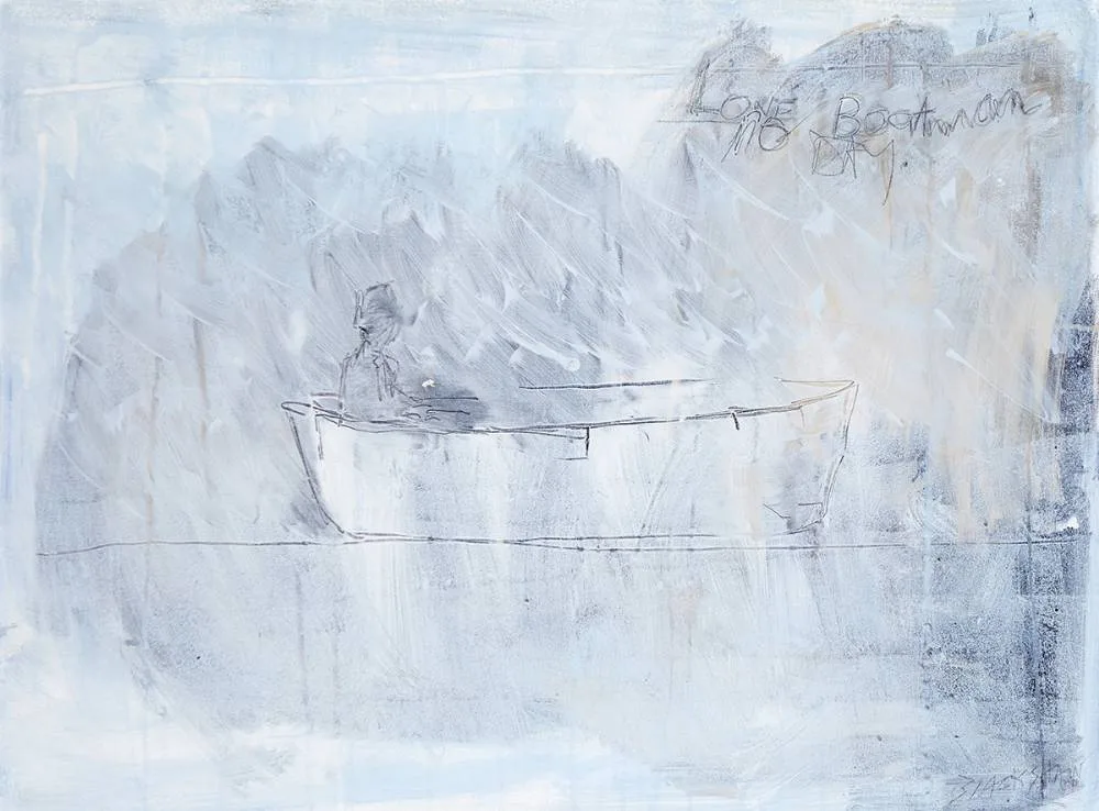 LONE BOATMAN by Basil Blackshaw, oil on canvas, sold Dec 2019