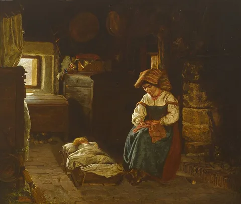 Michael George Brennan, INTERIOR WITH MOTHER AND CHILD, ROME, 1863, oil on canvas