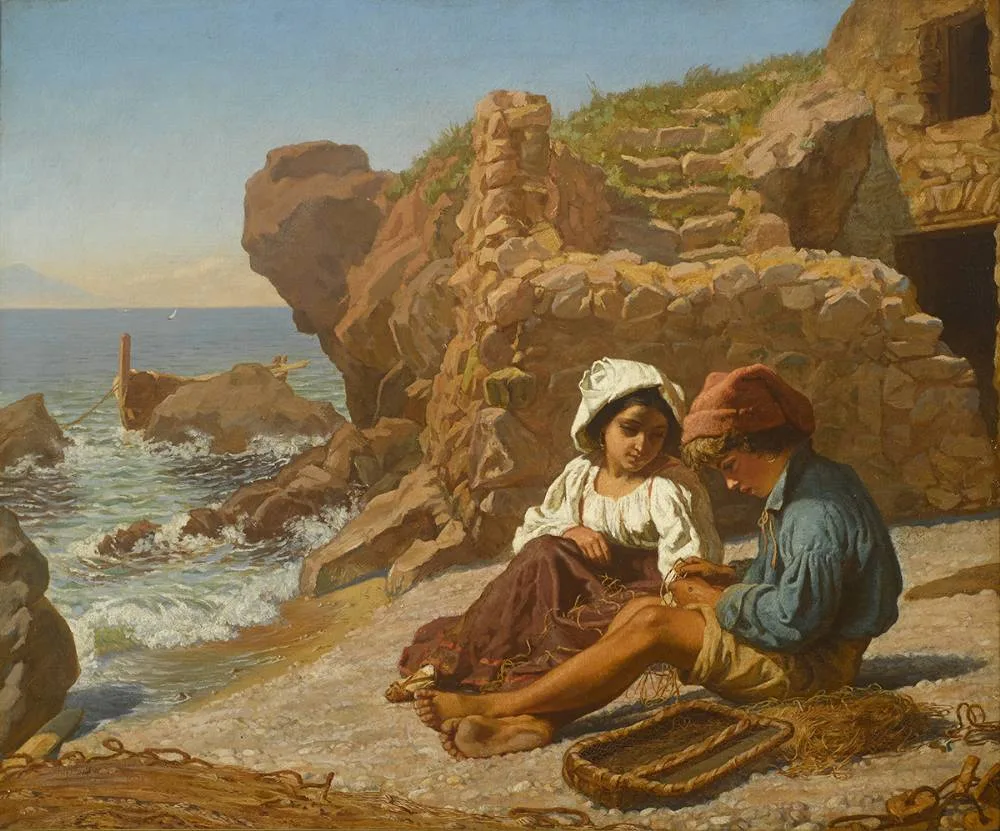 Michael George Brennan, MENDING NETS, c.1860s, oil on canvas
