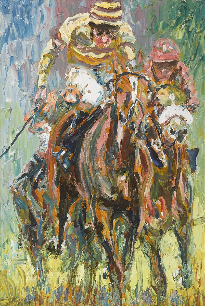 HORSE RACE by Liam O'Neill, oil on canvas, sold Dec 2019