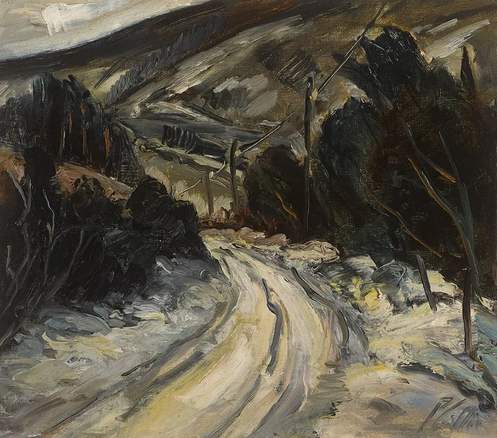 SNOWY ROAD, COUNTY WICKLOW by Peter Collis, oil on canvas, sold Dec 2019