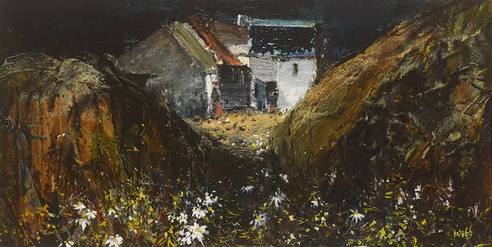 FARMYARD AT NIGHT by Kenneth Webb, oil on board, sold Dec 2019