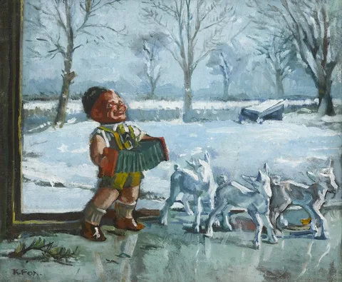 Kathleen Fox, VIEW FROM A WINDOW, WINTER SCENE, oil on canvas