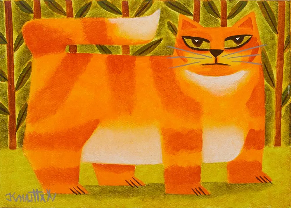ORANGE CAT by Graham Knuttel, oil on canvas, sold Dec 2019