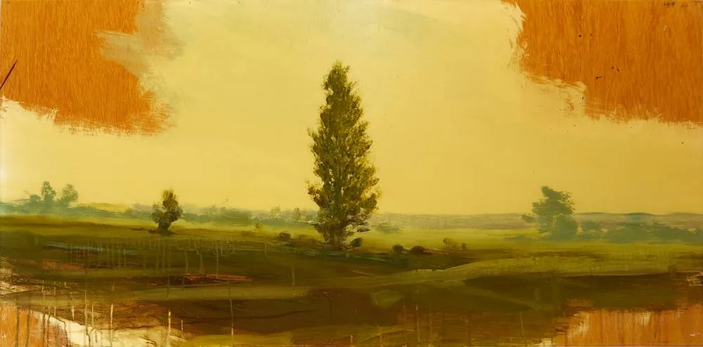UNTITLED LANDSCAPE NO.12 by Peter Hoffer, 2006, oil and resin on panel, sold Dec 2019