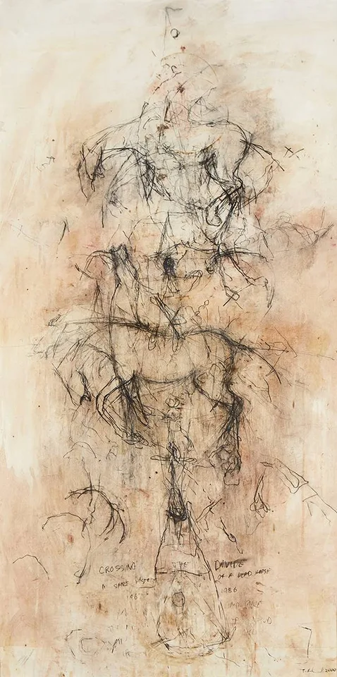 CROSSING THE DIVIDE by Timothy Hawkesworth, 2000, pencil, wax and pigment on paper, sold Dec 2019