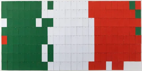 Adrian Gollner, THE FLAG OF IRELAND AS REARRANGED BY POST, postcards and paint