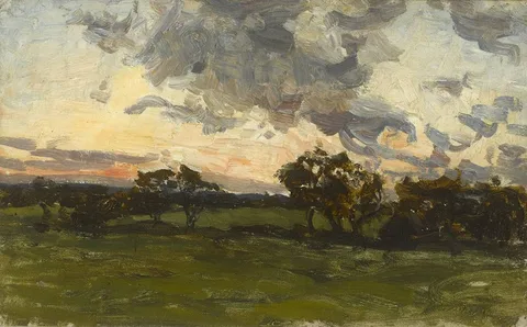 SUNSET AT ST. DOULOUGH'S, MALAHIDE (HOME OF THE ARTIST) by Nathaniel Hone, oil on canvas laid down on panel, sold Nov 2019