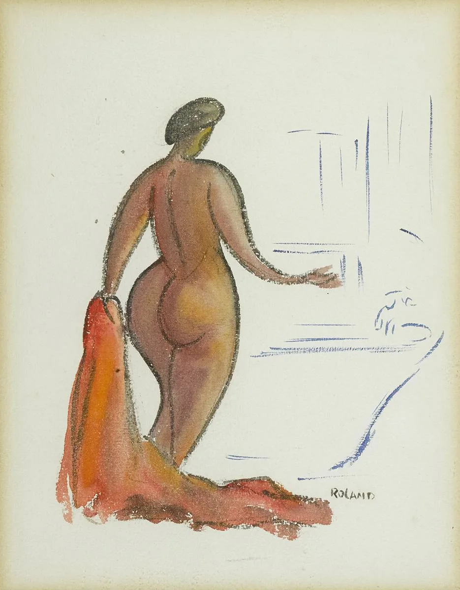Rolli Luke Roland, NUDE WITH BATH TOWEL, c. 1944, watercolour