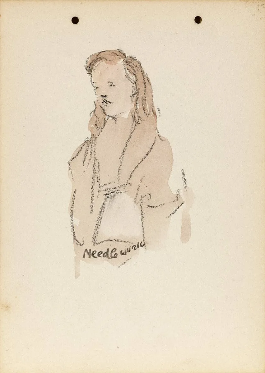 NEEDLEWORK by Jack Butler Yeats, 1899, watercolour and pencil, sold Nov 2019