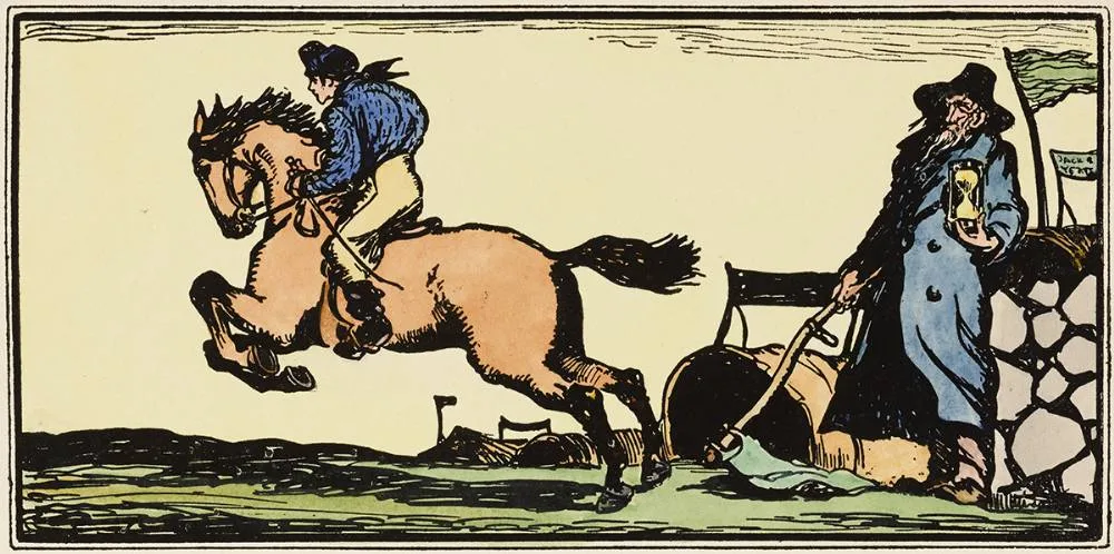 Jack Butler Yeats, THE JOCKEY, THE WREN BOYS and TWO OTHERS (SET OF FOUR), handcoloured woodblock print; (4)