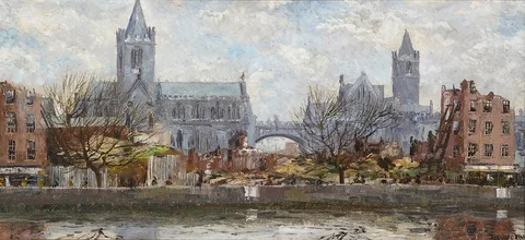 CHRIST CHURCH, DUBLIN by Fergus O'Ryan, oil on board, offered May 2019