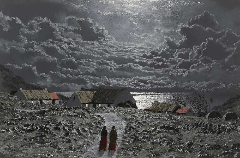 WINTER NIGHT, CONNEMARA COAST by Ciaran Clear, oil on board, sold May 2019