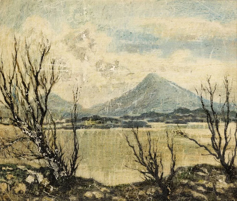 DONEGAL LANDSCAPE by William Conor, crayon on paper, sold May 2019