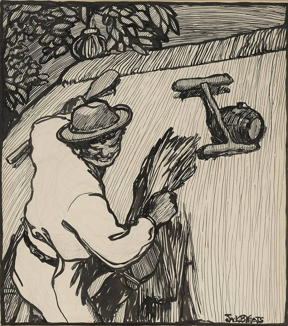 THATCHING IN THE SUN by Jack Butler Yeats, ink over pencil, offered May 2019