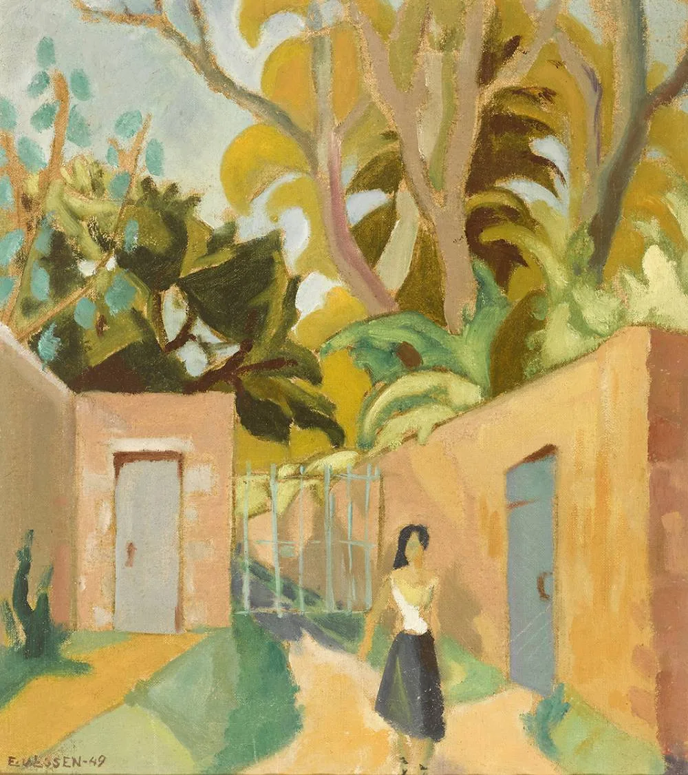 WOMAN IN A WALLED GARDEN by Ebba von Essen Hamilton, 1949, oil on canvas, sold May 2019