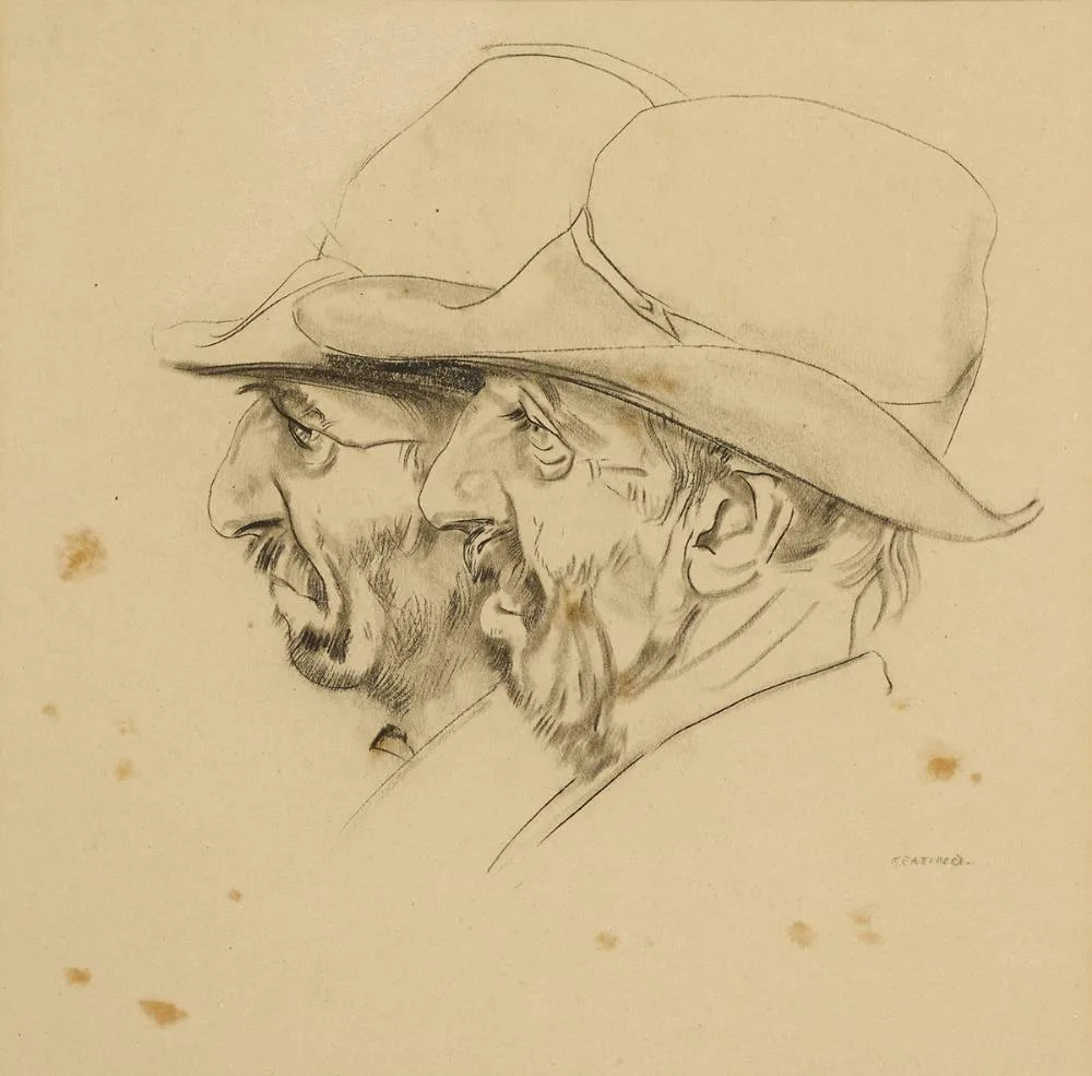 STUDY OF TWO MEN by Seán Keating, charcoal, offered May 2019