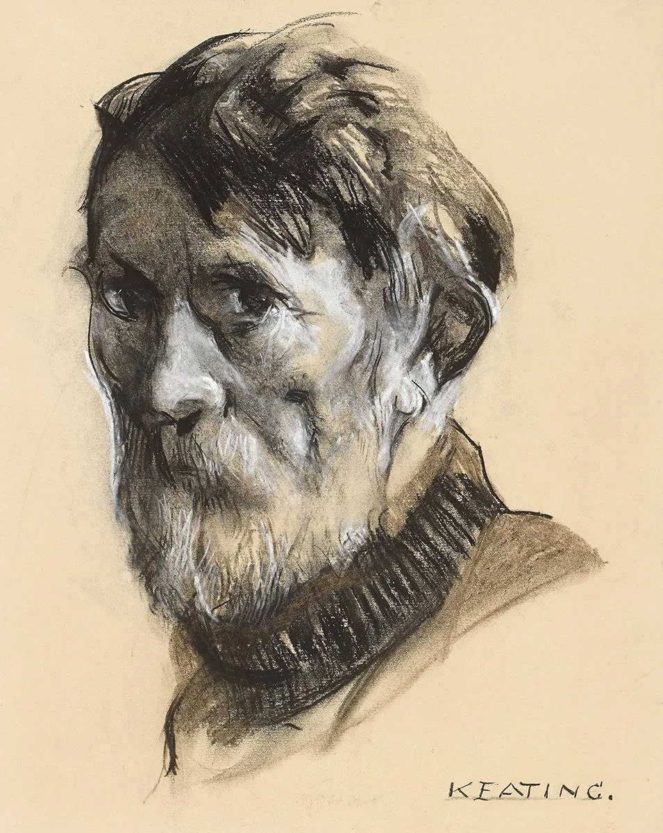 SELF PORTRAIT by Seán Keating, charcoal heightened with white, sold May 2019